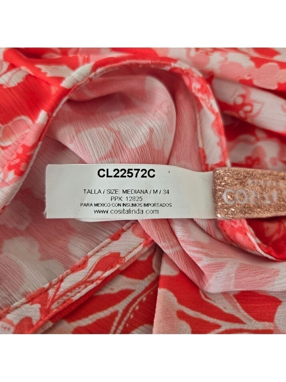 COSITA LINDA FULL WRAP DRESS BEACHWEAR ORANGE WHITE RUFFLES FLOWY BOHO SZ MEDIUM - Picture 14 of 15